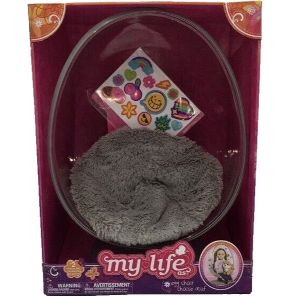 My Life As Clear Egg Chair with Soft Grey Cushion and Stickers Dolls Furniture